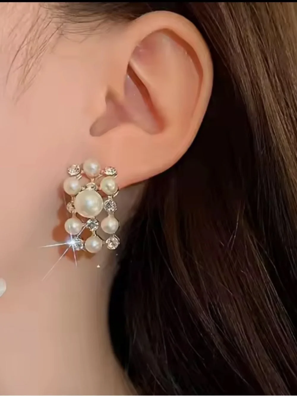 Pearl and Crystal Statement Earrings - White Pearls